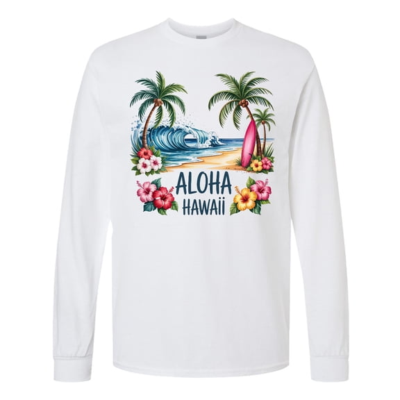 Inktastic Aloha Hawaii Tropical Beach Surfboard Design Long Sleeve T-Shirt