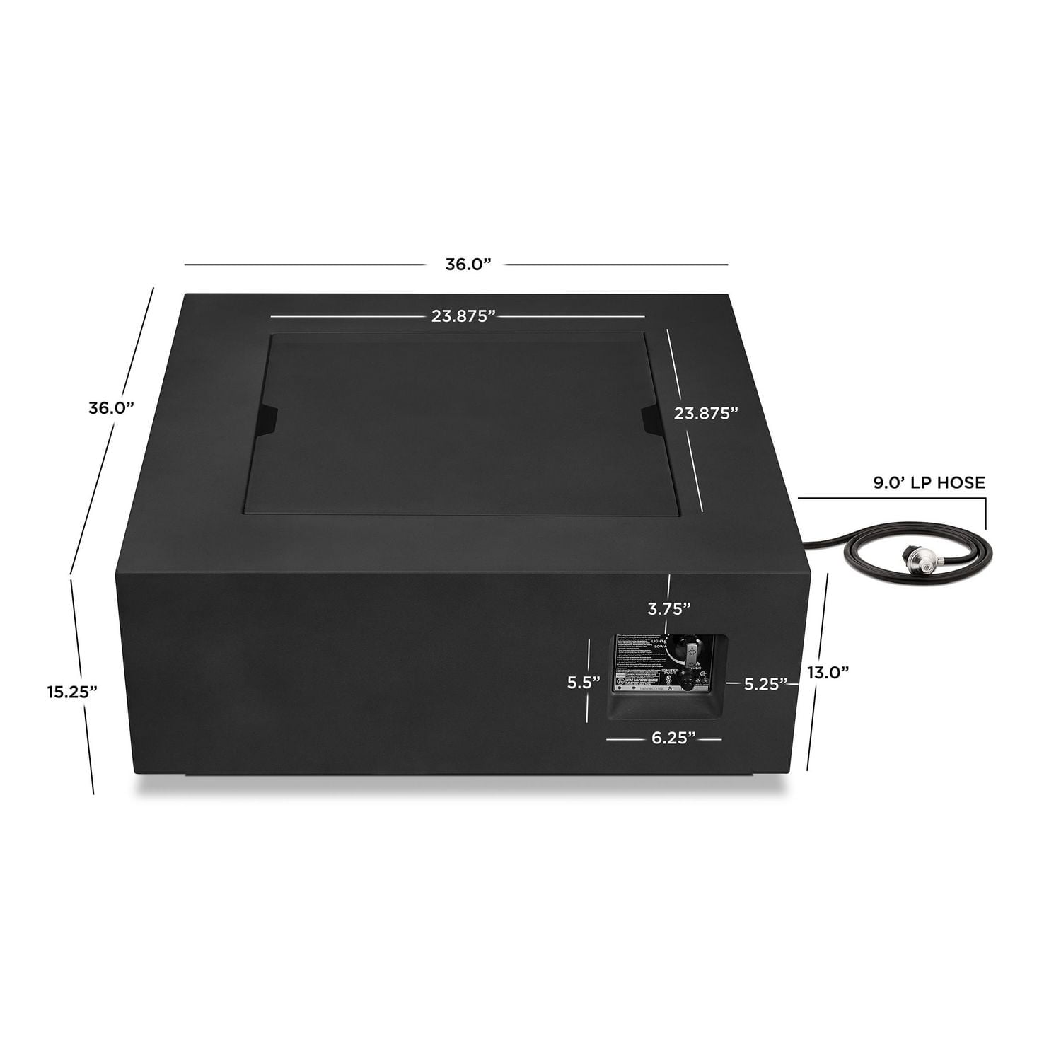 Real Flame Aegean 36" Square Steel Propane or Natural Gas Fire Pit Table in Black