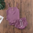 thumbnail image 2 of Qiylii 2 Pcs Baby Girl Knitted Outfit Set, Sleeveless Suspenders Jumpsuit+Shorts, 2 of 7