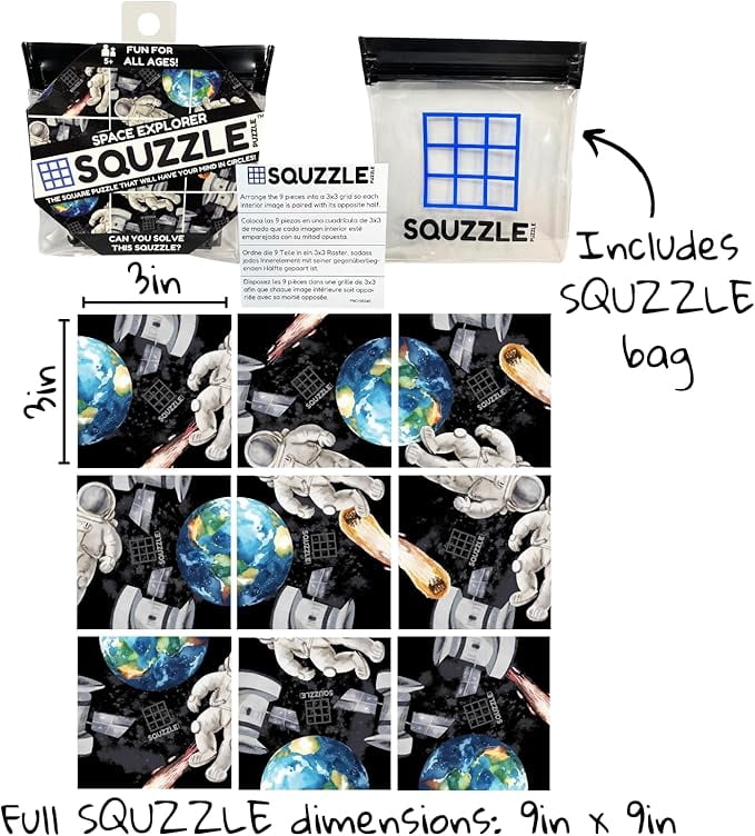 Squzzle Puzzle – 9-Piece Travel Puzzle Game | Screen-Free Brain Teaser Puzzle for Focus & Problem Solving | Collect All Designs | Teacher Gift | Middle School Classroom Center (Space)