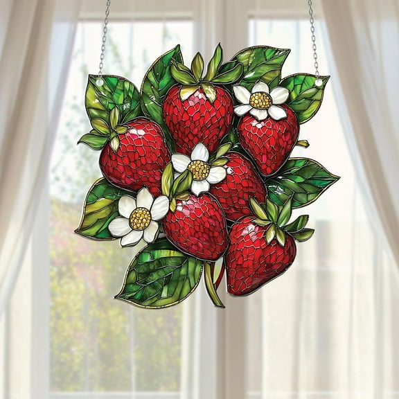 Strawberry Acrylic Window Hanging, Colorful Fruit Art Suncatcher, Home and Garden Decor