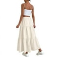 thumbnail image 2 of Women High Waisted Flowy Tiered Linen Skirt Casual Pleated A-Line Beach Long Skirts with Tie XXL, 2 of 7