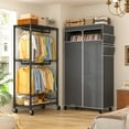 thumbnail image 4 of 79" H Rolling Clothes Rack with Cover 450LBS Heavy Duty Clothing Rack Freestanding Wardrobe Closet with Wheels, Black, 4 of 8