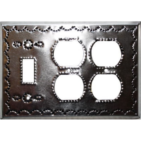 Double Outlet-Toggle Silver Tin Switchplate