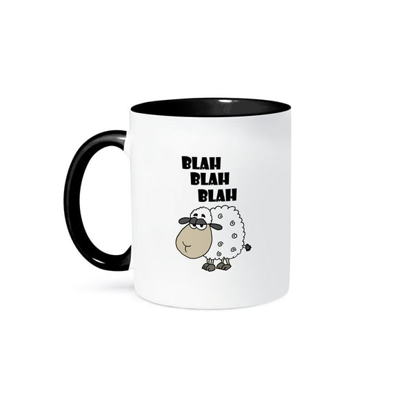 3dRose, Funny Sheep says Blah Blah Blah, 11oz Two-Tone Black Mug