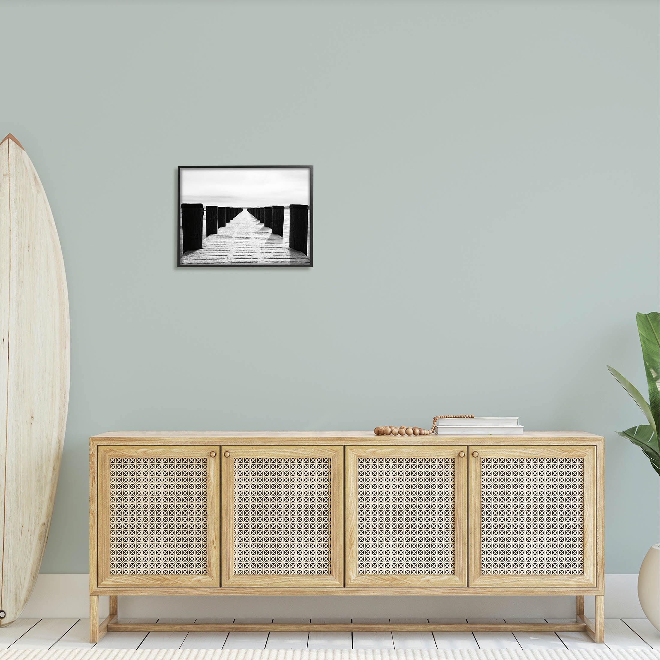 Stupell Industries Winter Dock Snowy Beach Photograph Black Framed Art Print Wall Art, Design by Aledanda