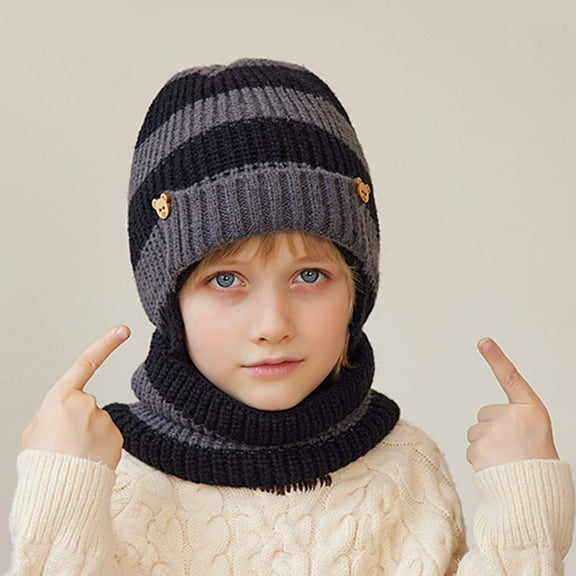 Clearance Sales kttectoa Newborn Hats for Girls Kids Winter Beanie Hat Warm Knit Thick Stripe Ski Cap and Scarf Set for Girls Boys Face Mask for Cold Weather Toddler Winter Hat Toddler Hat