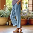 thumbnail image 2 of Aihuaihua Cotton Linen Pants Women Elastic High Waisted Straight Leg Lounge Pants Casual Slacks Summer Trousers with Pockets Blue XXL, 2 of 6