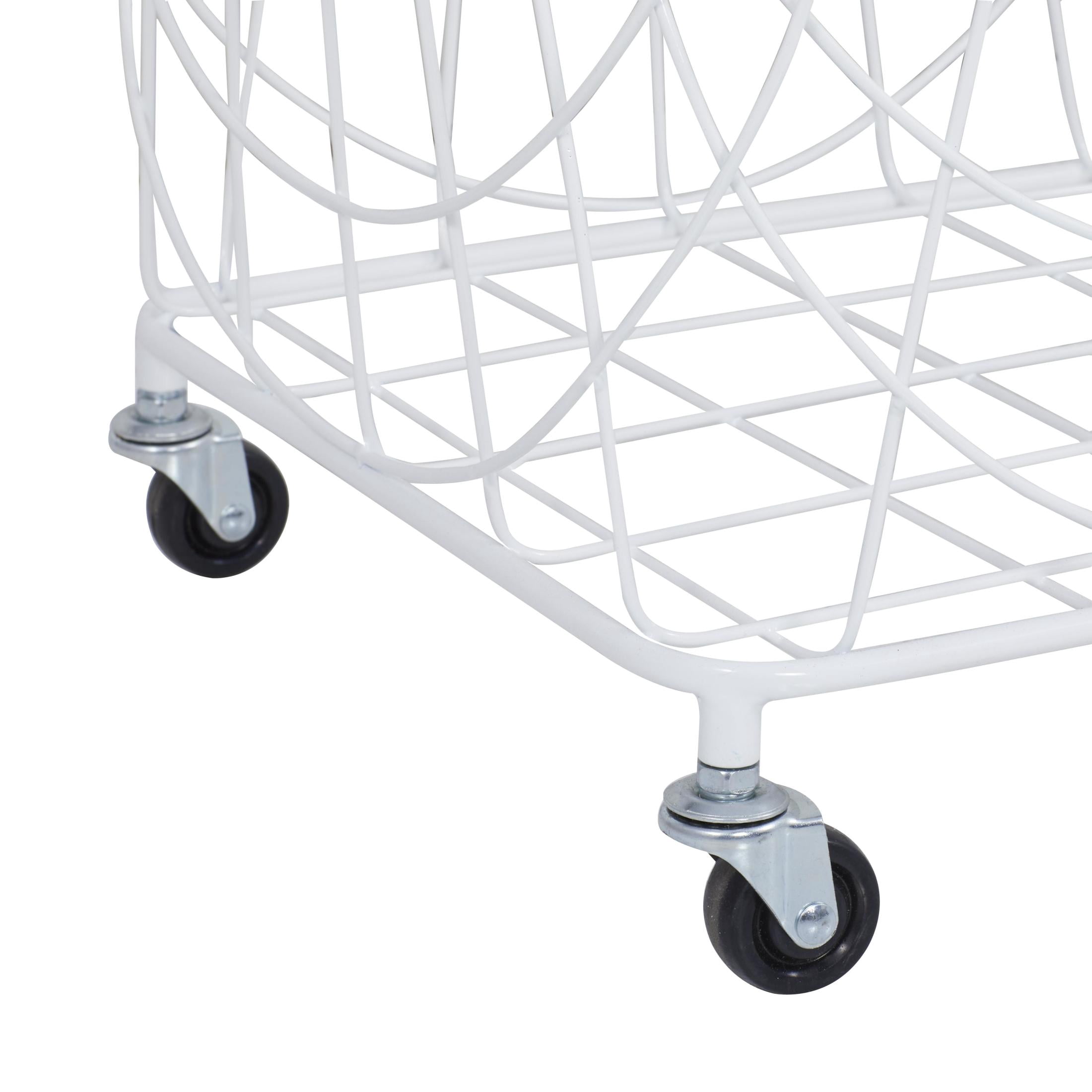 DecMode Industrial White Metal Rolling Laundry Basket, 17"W x 24"H