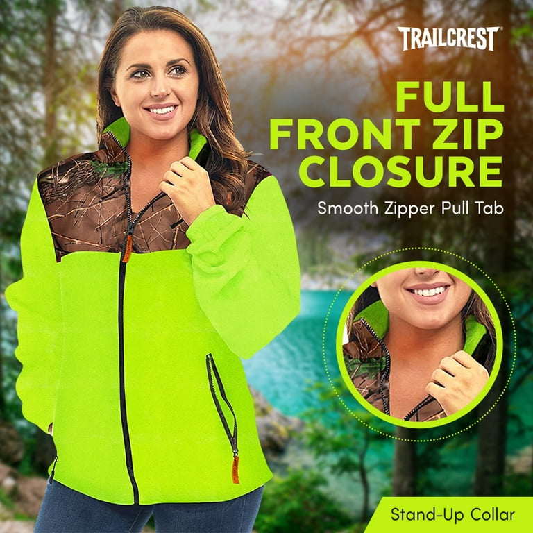 TrailCrest Women’s Fleece Long Sleeve Full Zip Jacket Coat, Heather Grey &  Pink Camo, XL
