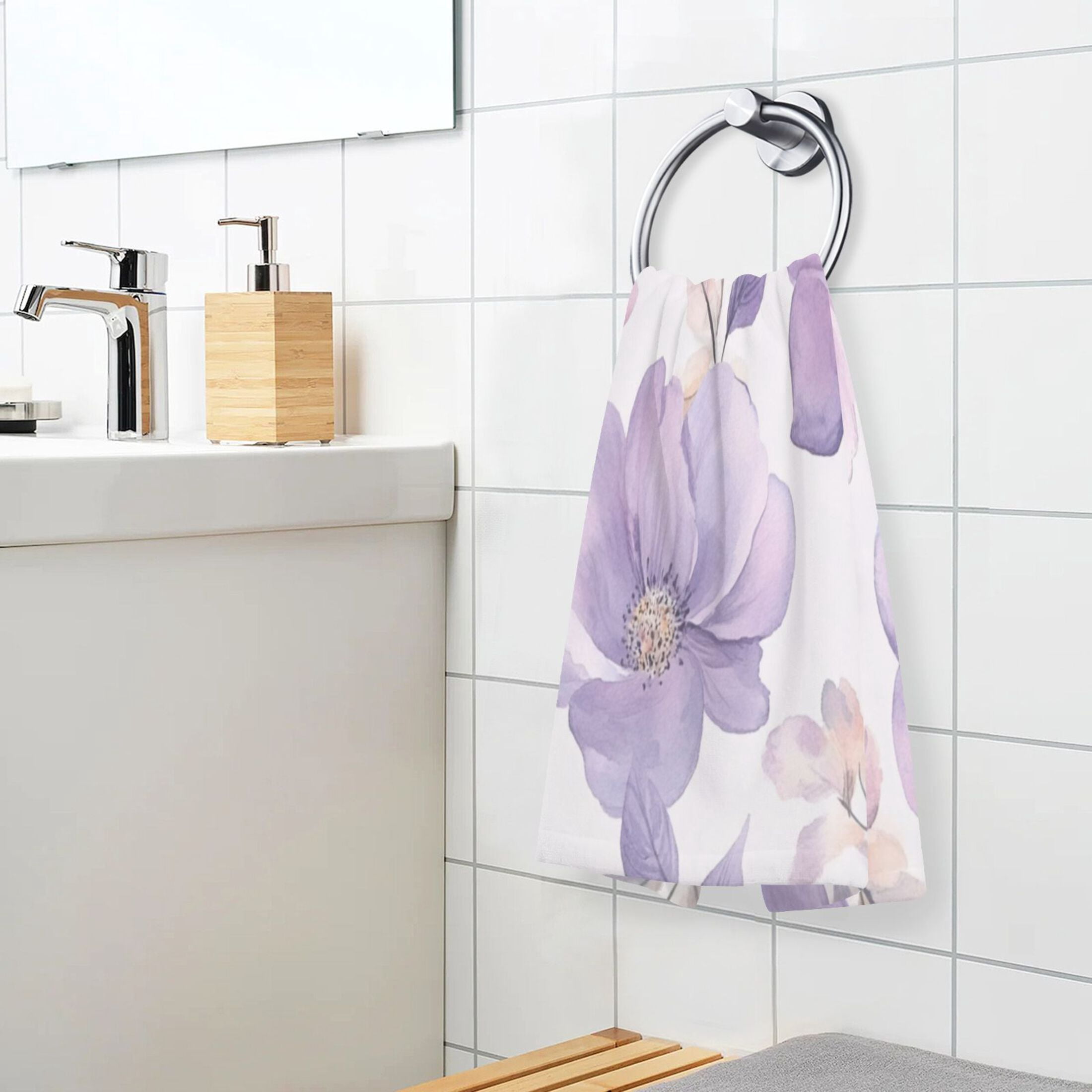 Cotton Towel Two-Piece 16x28 Inch One Sizex2 Face Towel Set Towel Set Cotton Hand Bath Towel Bathroom Beach Vibrant Lavender Flowers
