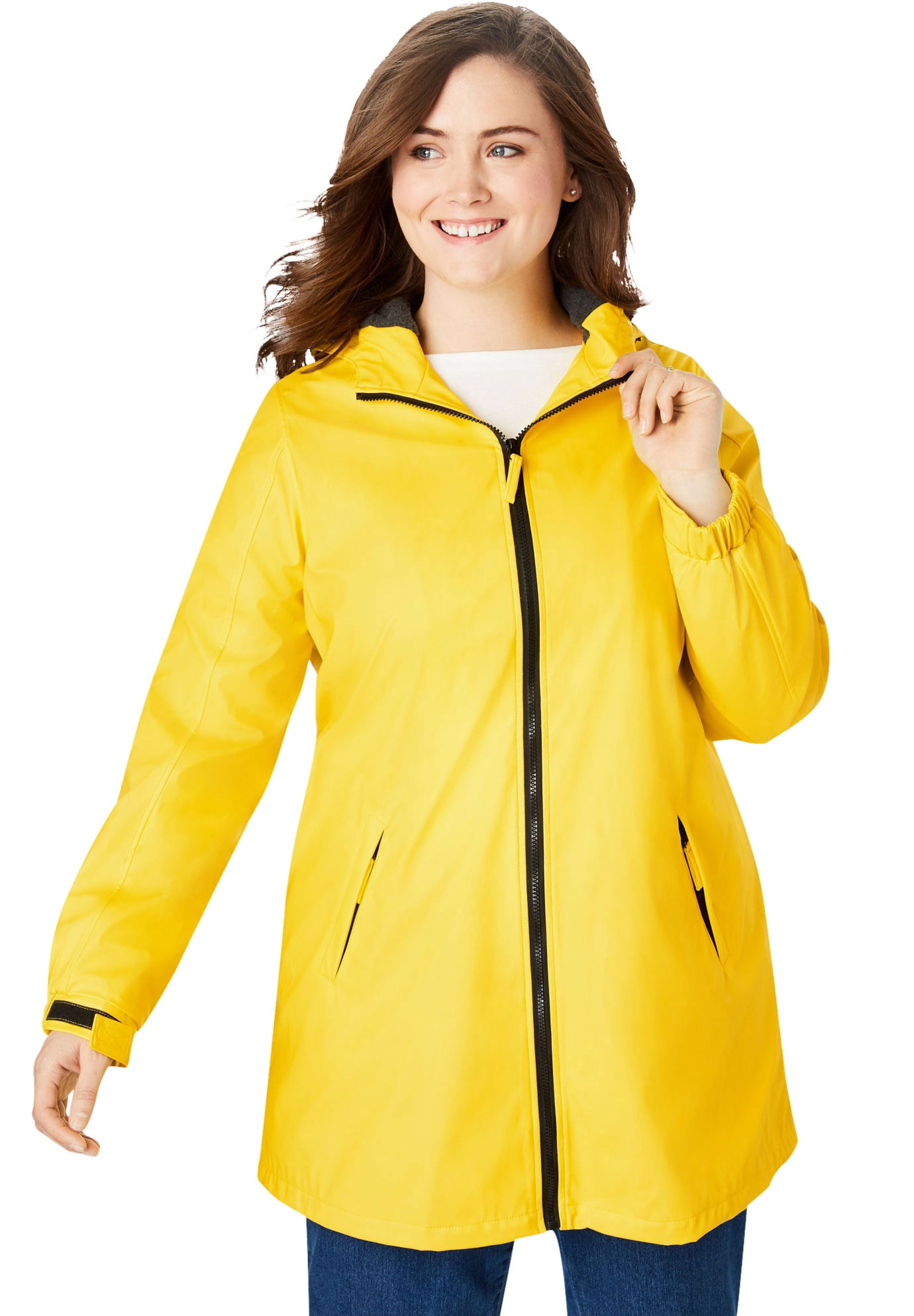 Woman Within Womens Plus Size Hooded Slicker Raincoat