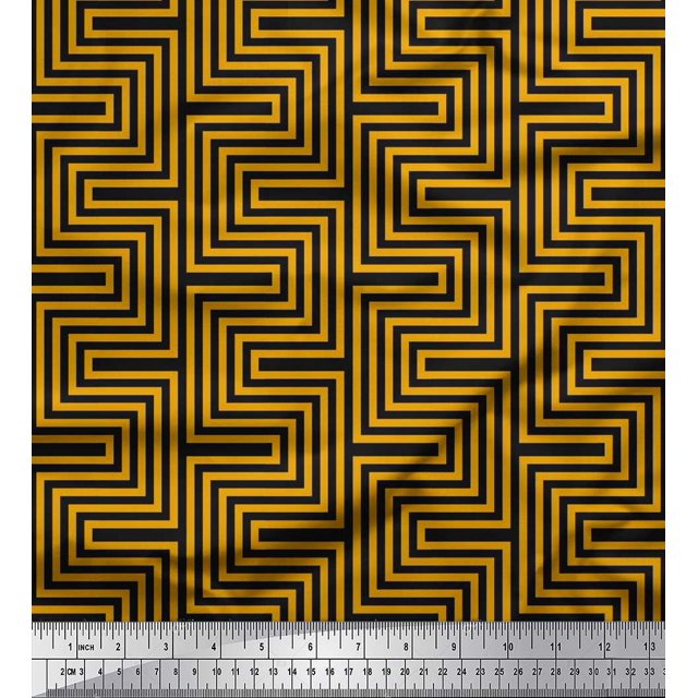 Soimoi Poly Georgette Fabric Square & Spiral Geometric Print Sewing Fabric Yard 42 Inch Wide