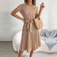 thumbnail image 3 of Women Spring Summer Short Sleeve High Waist Chic Dress Fashion Floral Pleated A Line Long Dress, 3 of 5