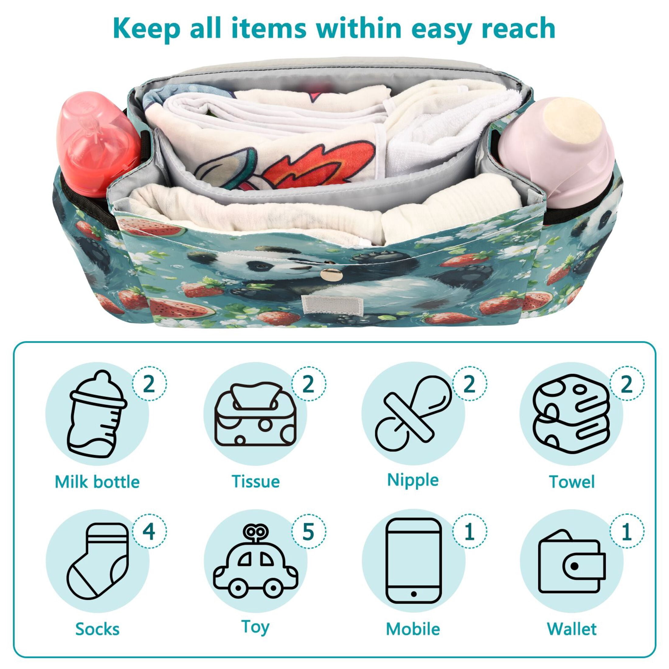 DIXRUYEE Stroller Organizer Floating Panda Paradise Printed