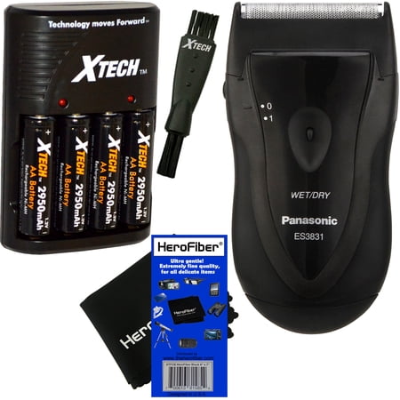 Panasonic ES3831K Wet/Dry Electric Travel Shaver + Xtech 4 AA Rechargeable Batteries