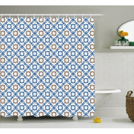 Quatrefoil Shower Curtain Ancient Delft Blue Inspired Pattern Intricate Old Dutch Tile Motifs Fabric Bathroom Set With Hooks 69w X 84l Inches Extra
