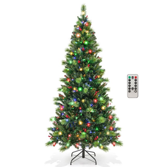 Costway 7FT Pre-Lit Artificial Christmas Tree 9 Lighting Modes with 400 LED Lights & Timer
