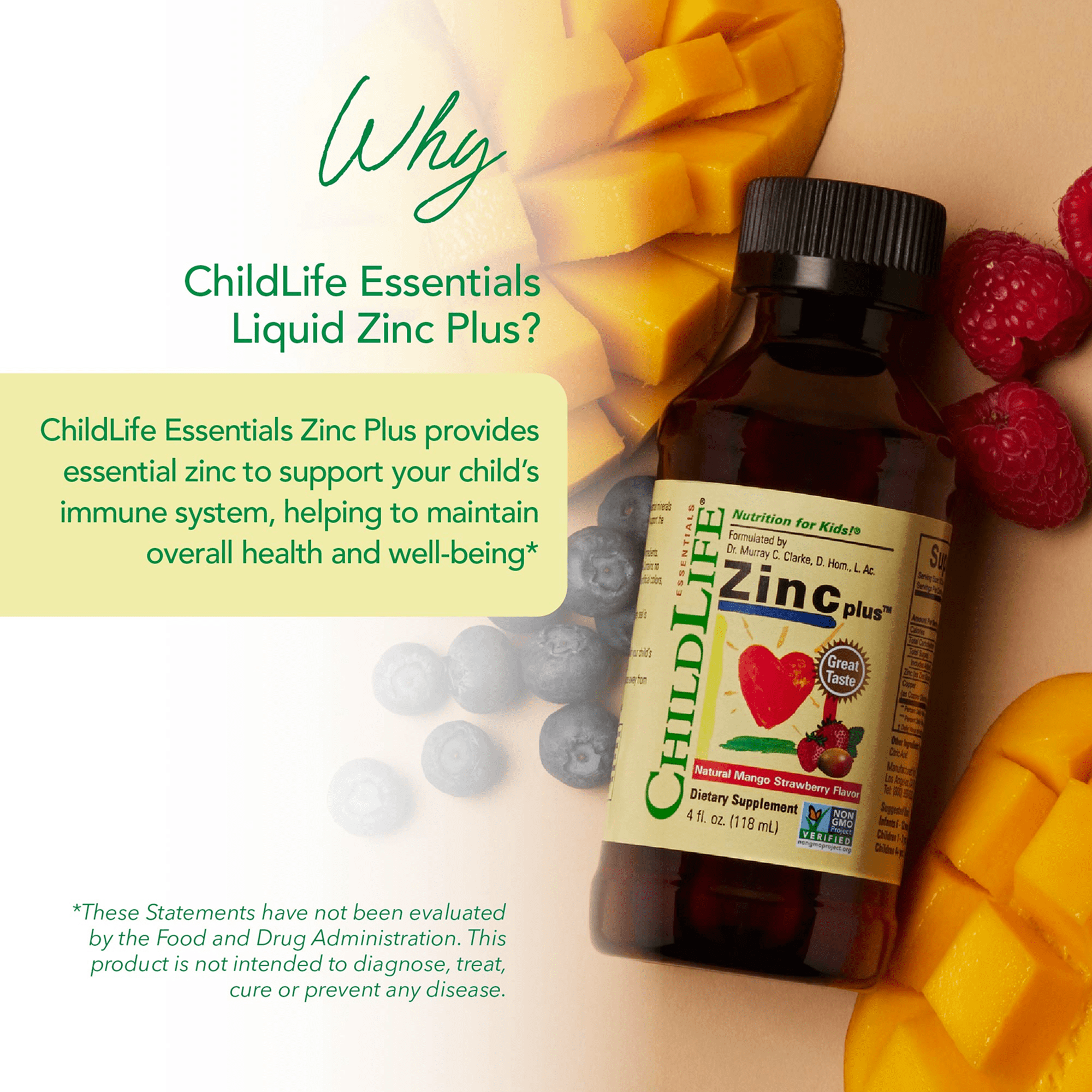 ChildLife Essentials Liquid Zinc Plus, Immune Support, Mango