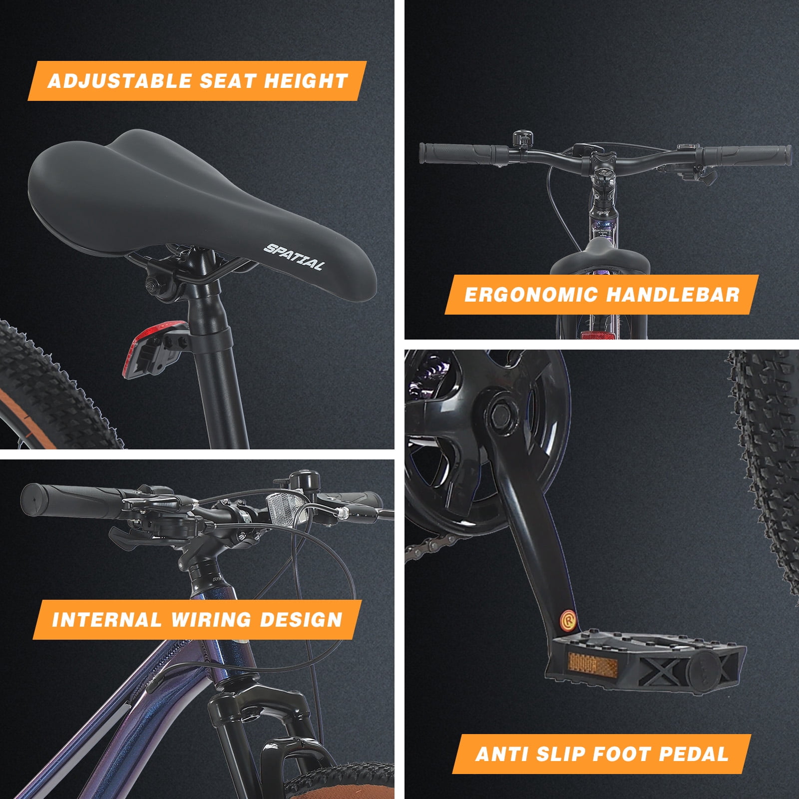 24 Inch Mountain Bike for Teens, 7-Speed, Aluminum Frame, Dual Disc Brakes, Suspension Fork, Unique Gradient Color (Blue/Purple/Red)