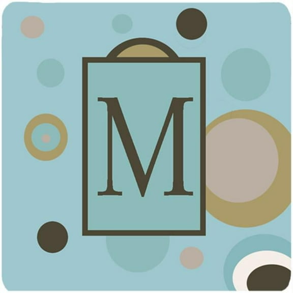 Monogram - Blue Dots Foam Coasters Initial Letter M, Set - 4