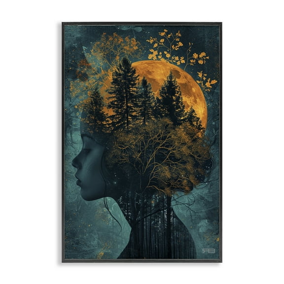 Stupell Industries Visage of Woman with Nature People Painting Black Framed Art Print Wall Art, 12 x 18