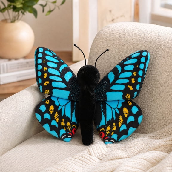 Butterfly Plush, 8.3 in Realistic Stuffed Butterfly, Soft Cuddly Insect Plushie for Kids Girls Room Decor and Birthday Gift - Blue