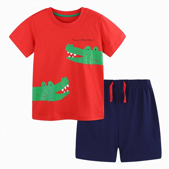 HCNTES Toddler Boy Summer Clothes kid Boy Outfits Crewneck Dinosaur Print Short Sleeve Shirt and Short Toddler Boy Shorts Set