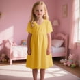 thumbnail image 2 of ZACPNCV Girls' Cotton Short Sleeve Dresses Casual Sundress Yellow 11-12 Years, 2 of 9