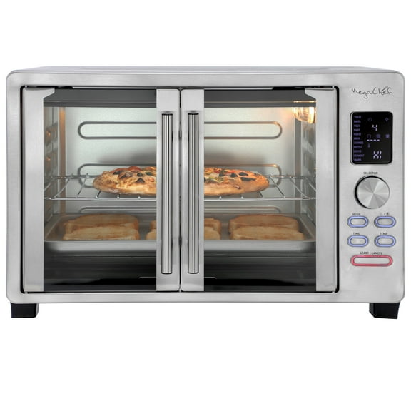 MegaChef 30 Quart Digital French Door Multi-Function Electric Convection Toaster Oven with Rotisserie Set