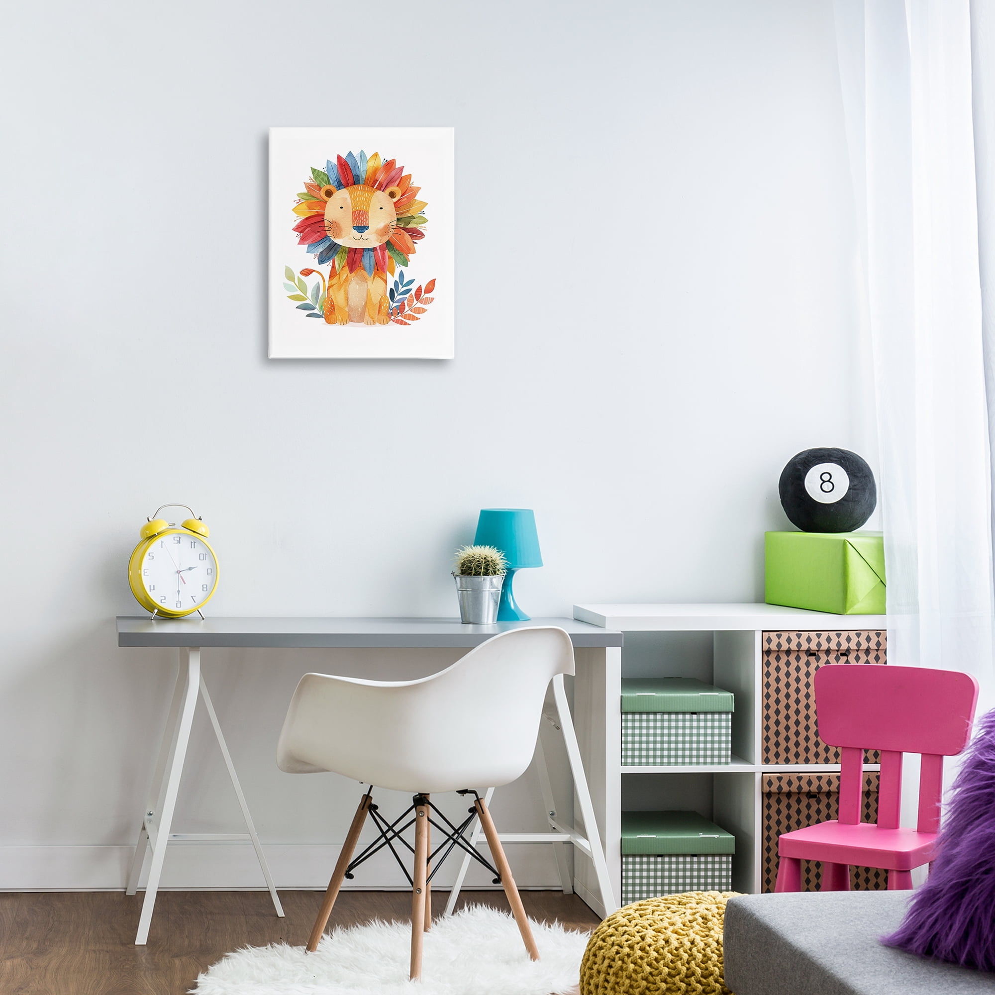 Stupell Industries Rainbow Blooms Lion Animals Painting Wrapped Canvas Art Print Wall Art, 16 x 20