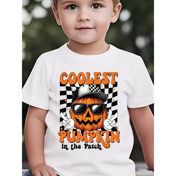Halloween Boys T-Shirt Coolest Pumpkin In The Patch 100% Cotton Short Sleeve Tees Gift For Kids