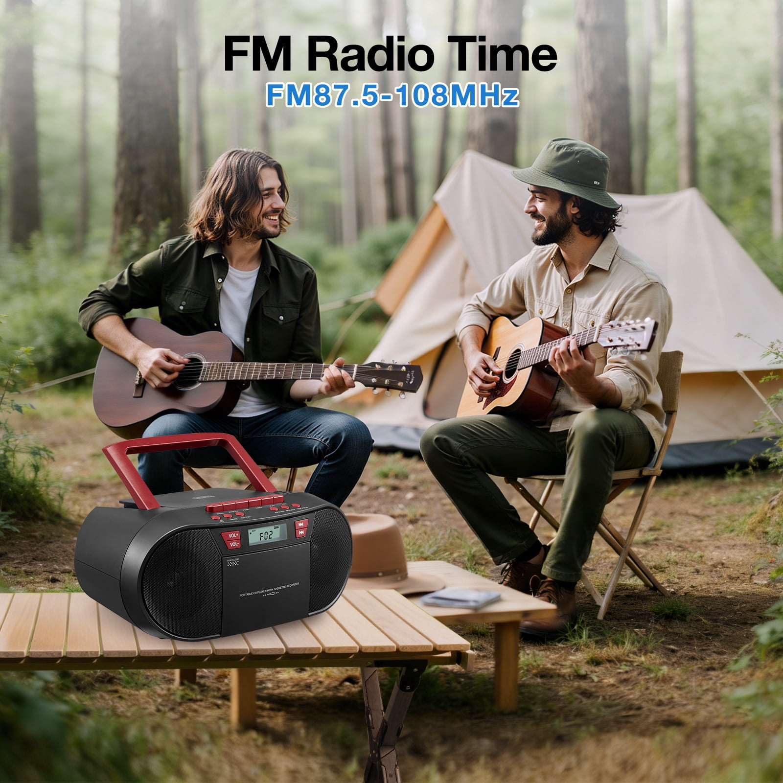 CD Player Boombox with Bluetooth and FM Radio,Stereo Sound with Remote Control and USB Port,3.5mm Aux Input and Headphone Jack.