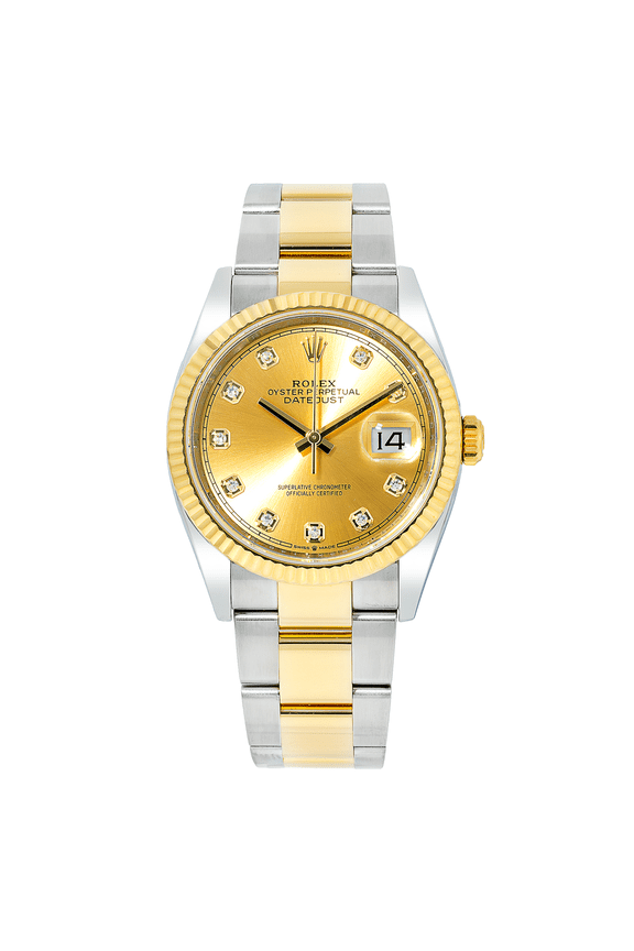 Pre-Owned Rolex Datejust 41MM 126333 Champagne Diamond Dial Fluted Bezel Two Tone Yellow Gold Oyster Bracelet