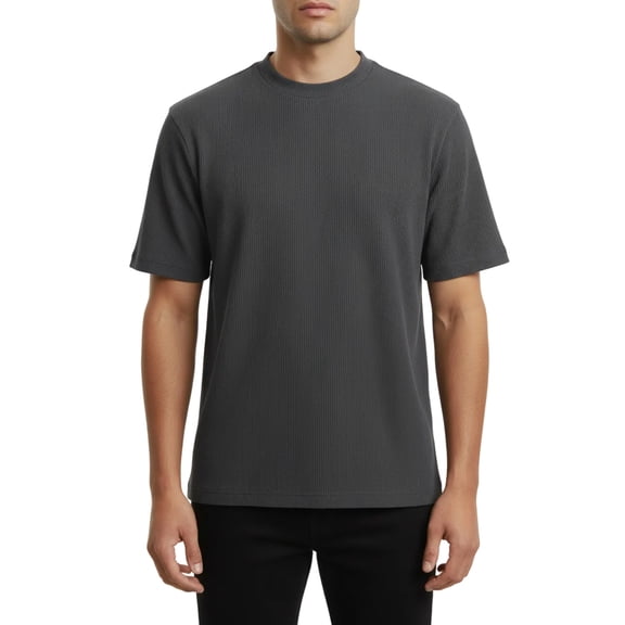 Mens Dressy T-Shirt  Log-In Uomo  Crew Neck Corded Short Sleeves 218 Charcoal