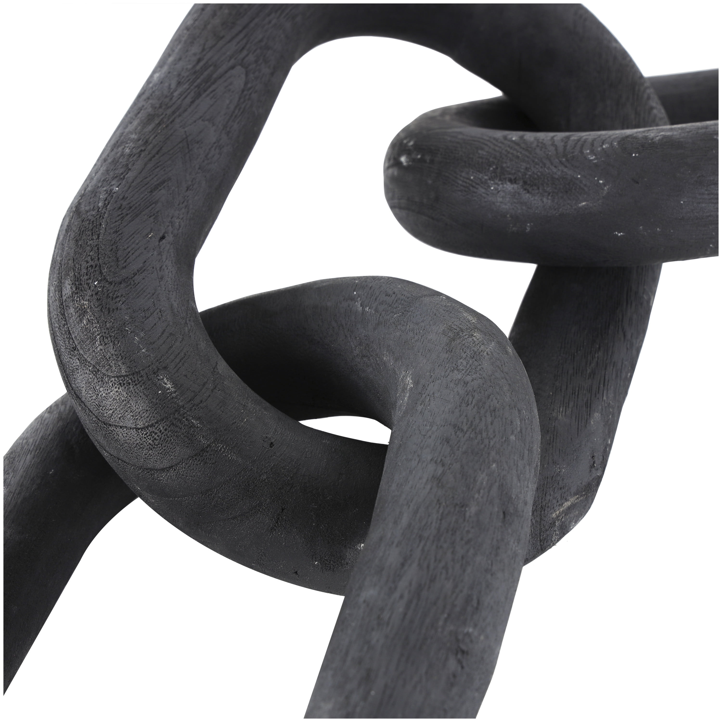 23" x 3" Black Wood Distressed Matte 3 Link Chain Sculpture, by DecMode