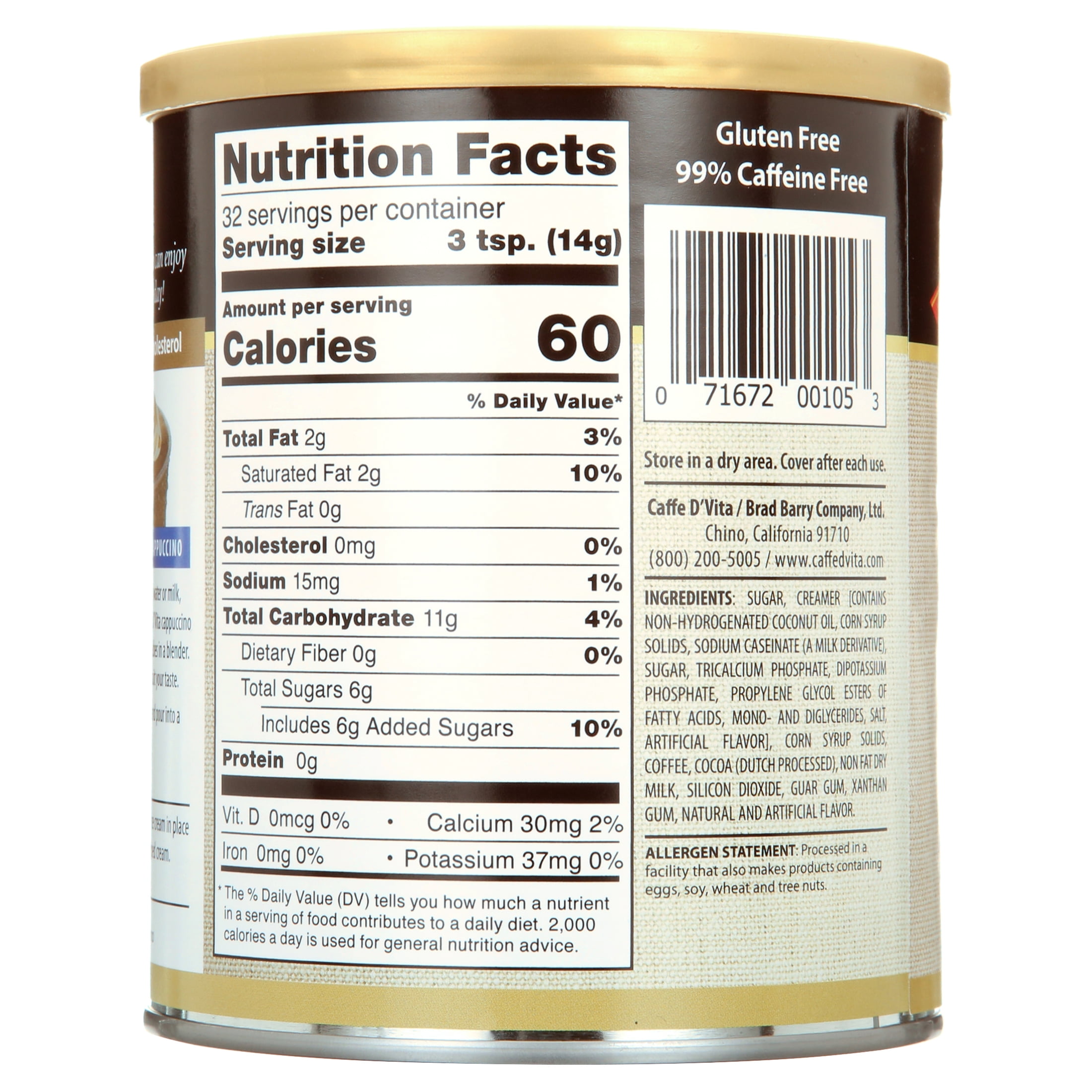 Caffe D'Vita Premium Instant Mocha Cappuccino, 16 oz Canister