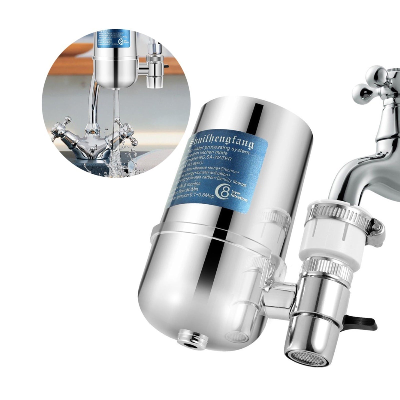 Yabuy Durable Faucet Water Filtration System, Reduces Fluoride Chlorine, Easy Installation