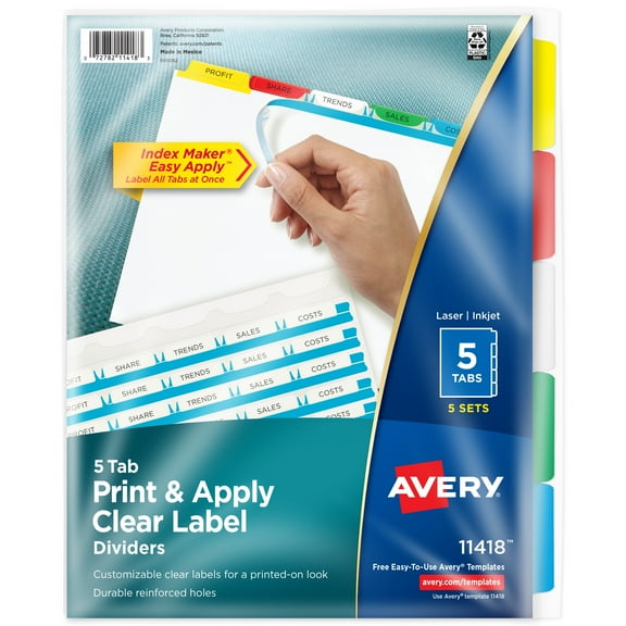 Avery 5 TTab Print & Apply Dividers, Index Maker, 5 Sets (11418)