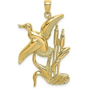 14K Yellow Gold Duck Flying From Willow Charm - 44.1mm