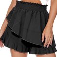 thumbnail image 2 of RYRJJ High Waisted Shorts for Women Flowy Shorts Dressy Casual Summer Ruffle Wrap Pull On Elastic Waist Skirts Skorts Lightweight(Black,L), 2 of 7