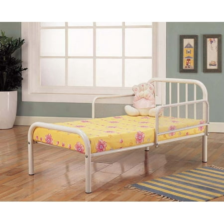 27 Inch White Finish Metal Toddler Bed Frame With Safety Rails Departments