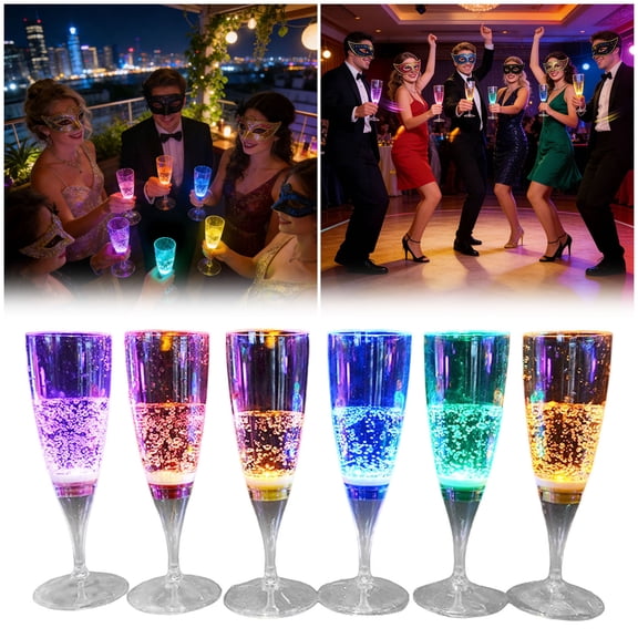 6-Pack Led Luminous Champagne Flutes Water-Activated Light-Up Glasses For Weddings, Birthdays & All Occasions(Multicolor-6.5X6.5X18.2Cm)