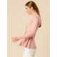 thumbnail image 4 of Allegra K Día de San Patricio Top De Peplum De Punto Jersey Acanalado De Manga Larga Con Cuello En V Para Mujer Rosa L, 4 of 6