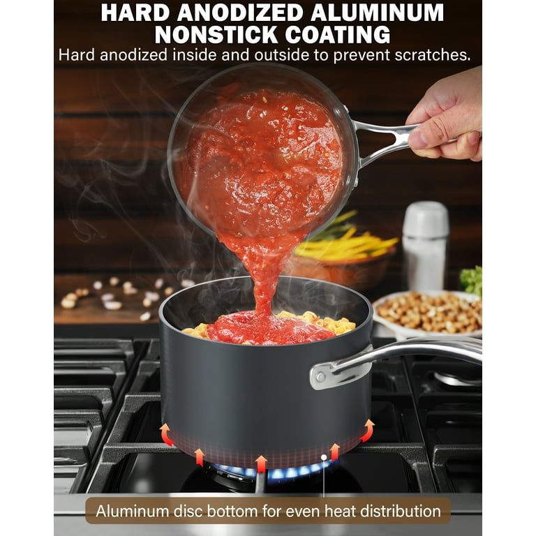  Non-Stick Aluminum 2 Handle Cooking Sauce Pot w/Glass Lid - 18  Cm 2.5 QT: Casseroles: Home & Kitchen