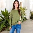 thumbnail image 6 of Women's Crew Neck Long Sleeve Knit Sweater with Contrast Trim and Ribbed Hem - Medium, Green, 6 of 6