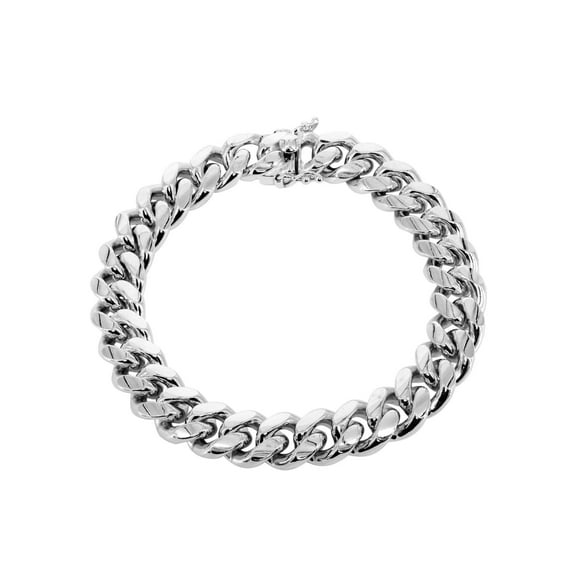 Solid Womens Miami Cuban Link Bracelet 10K/14K White Gold