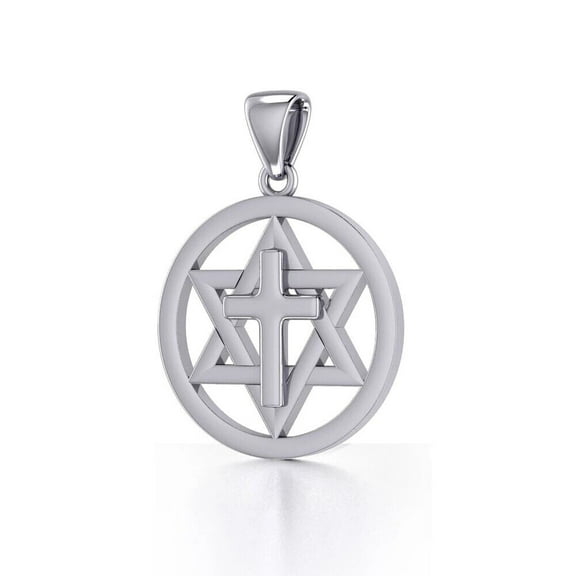 Cross Star of David 925 Sterling Silver Pendant Fine Spiritual Religious Jewelry