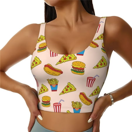 Jgfou Hamburger Pizza Coke Print Womens Sports Bra - Padded Workout Sports Bras Crop Tank Top