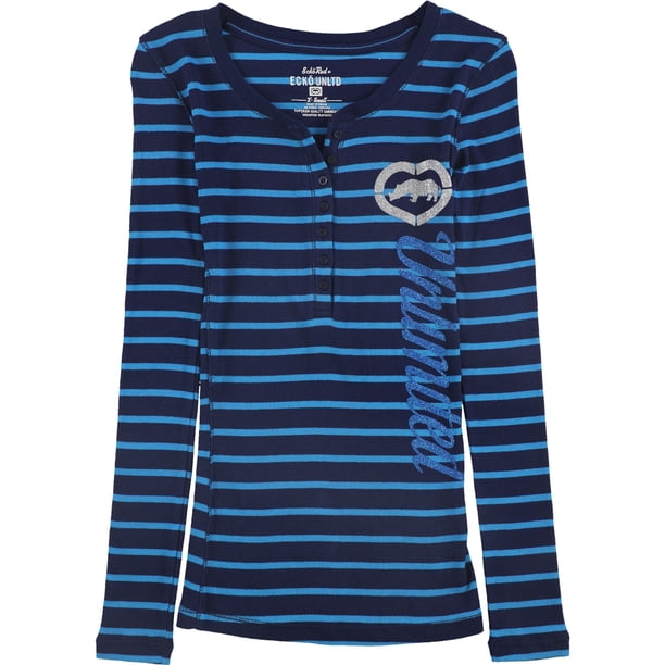 Ecko Unltd. Camiseta Henley L/s Stripe para mujer, azul, grande Ecko Unltd. henley